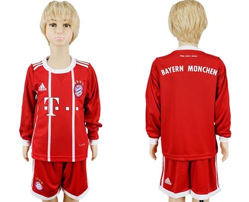 Bayern Munchen Blank Home Long Sleeves Kid Soccer Club Jersey - Click Image to Close